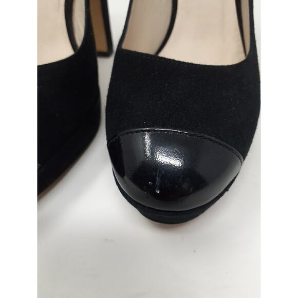 LK Bennett London Womens Shoes Size 7 Black Suede Cap Toe Ankle Strap Heels - Picture 6 of 14